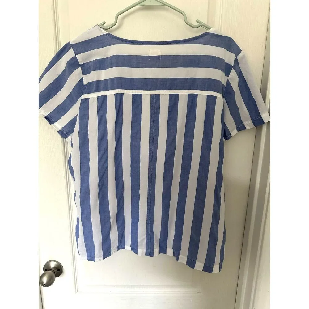 J.Crew Blue & White Striped Popover Cotton Pocket Top - Picture 4 of 9